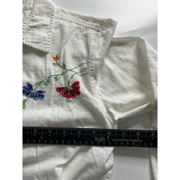 Bobbie Brooks Top Womens Small Embroidered Floral Button Up Blouse Cotton - Picture 7 of 8